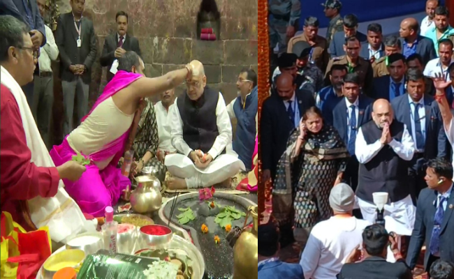 बाबा भोले के दरबार में पहुंचे गृहमंत्री अमित शाह, 25 मिनट मंदिर में की पूजा-अर्चना