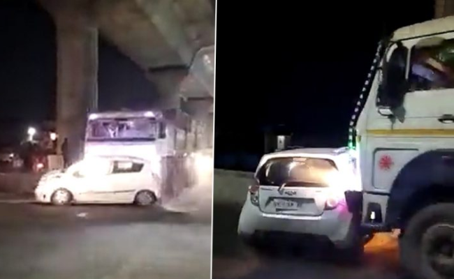 Truck driver detained after dragging car on highway in Meerut