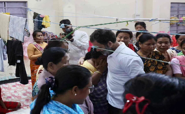 Rahul Gandhi meets violence-affected people at relief camps in Imphal