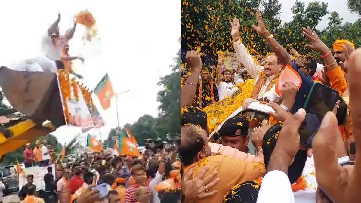 पटना पहुंचने पर जेपी नड्डा का जोरदार स्वागत