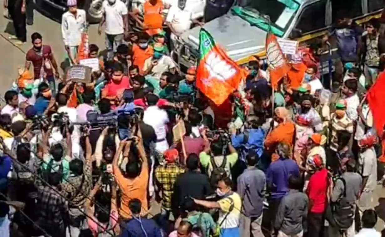 Massive BJP protest in Cooch Bihar, alleging illegal arrest of vice-president