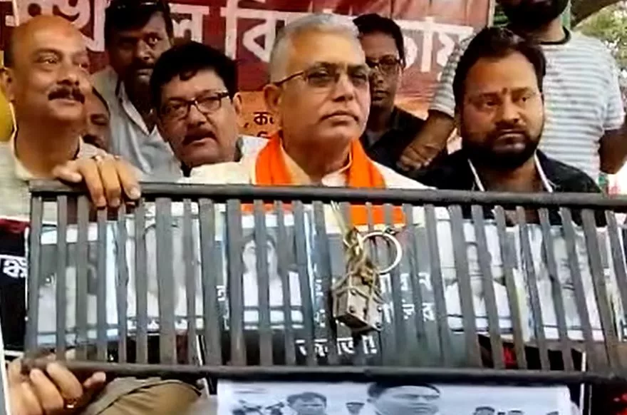 Bengal BJP holds protest at Dharmatala Gandhi statue, demands justice for Sandeshkhali
