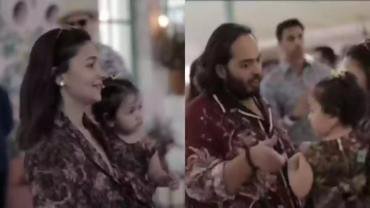 Anant Ambani plays With Raha Kapoor as she twins with mommy Alia Bhatt