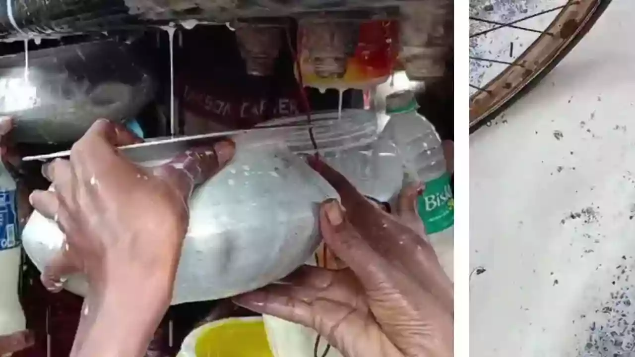 Milk truck spills on road in Hooghly, many rush with bottles and pots to collect