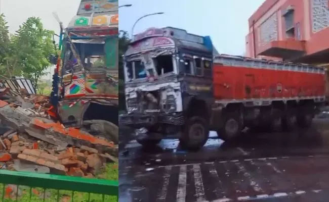 तेज रफ्तार लॉरी ने इको पार्क में ट्रैफिक पुलिस बूथ को गिराया, ड्राइवर फरार