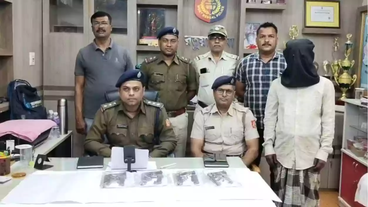 Malda Police arrests man with four firearms, magazines, and cartridges during raid