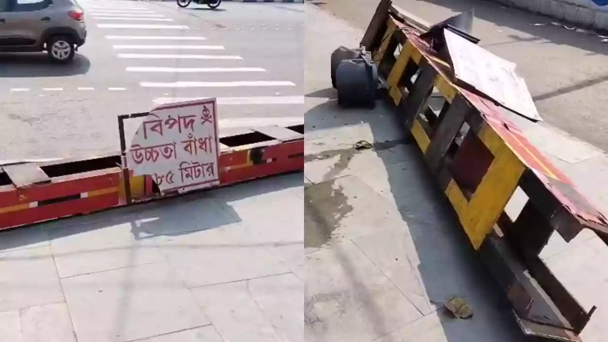 Chingrighata flyover height bar collapses at midnight, triggers massive traffic jam to Sector V