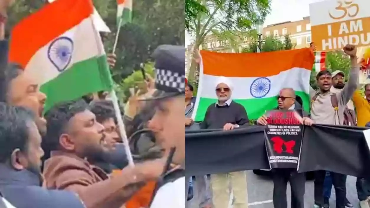 Indian and Pakistani protesters face-off outside Pakistan High Commission in London after Pahalgam terror attack
