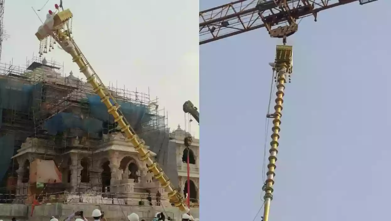 44-feet bronze flag pole installed at Ram Mandir; Ayodhya echoes with ‘Jai Shri Ram’ chants