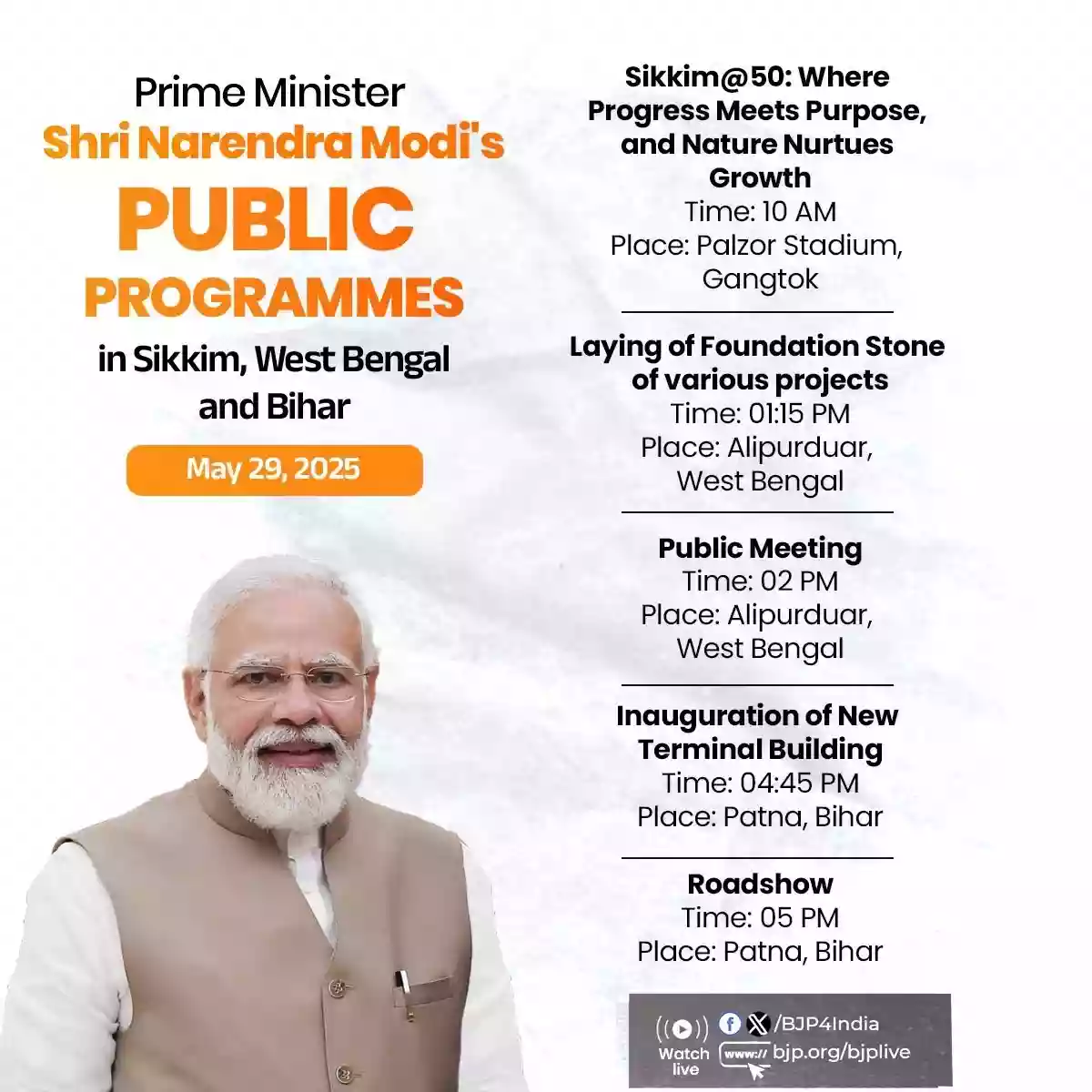 प्रधानमंत्री मोदी चार प्रदेशों की दो दिवसीय यात्रा पर, आज पहले जाएंगे सिक्किम, फिर बंगाल, बिहार, उत्तर प्रदेश का करेंगे दौरा
