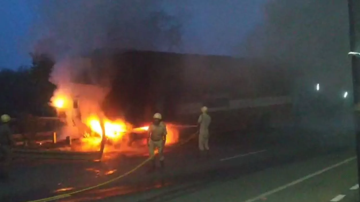 Container carrying 8 cars catches on fire in Medinipur; Fire controlled after two hours