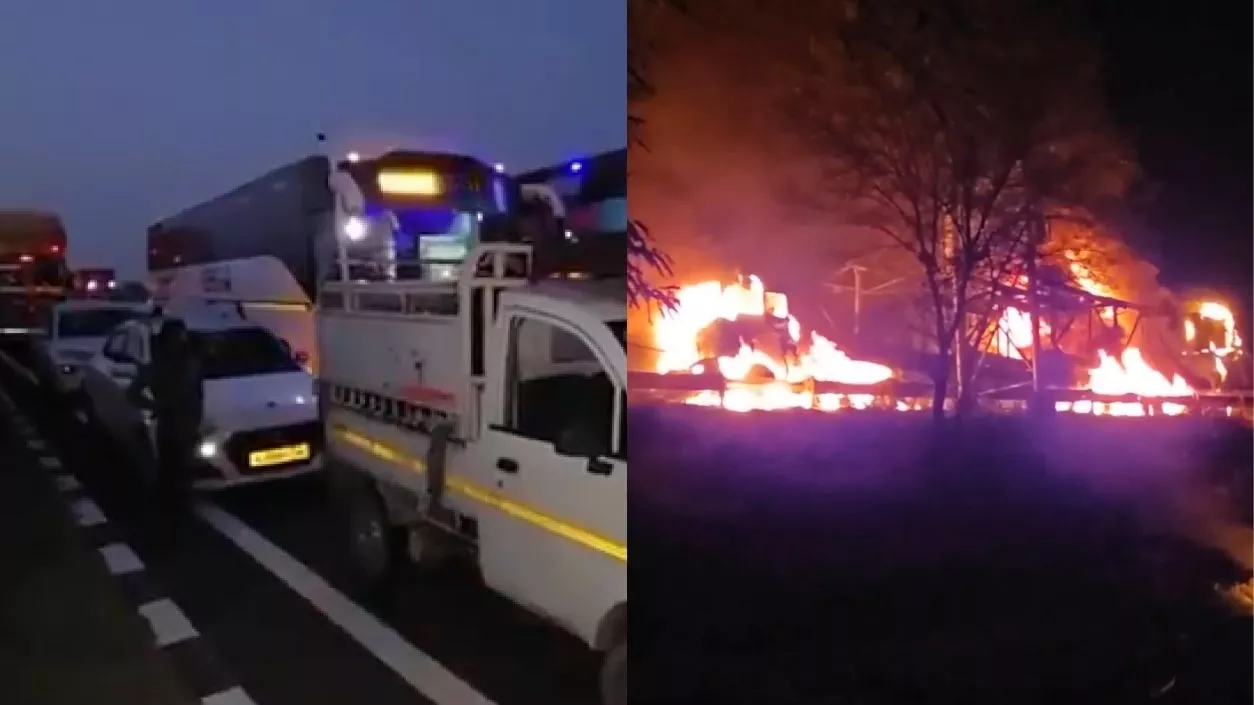 Two trucks collide and catch fire on Ahmedabad Expressway; Traffic disrupted for hours