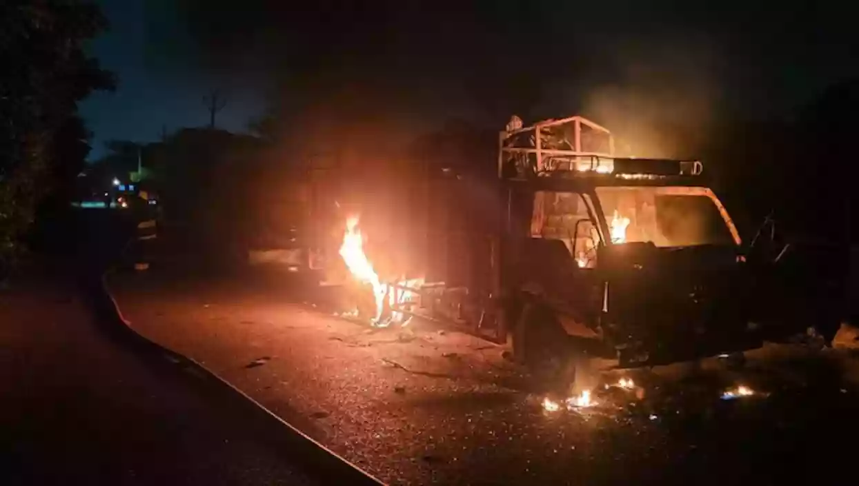 Tension in Telangana’s Ranga Reddy after vehicles with animal carcasses set on fire near Hyderabad