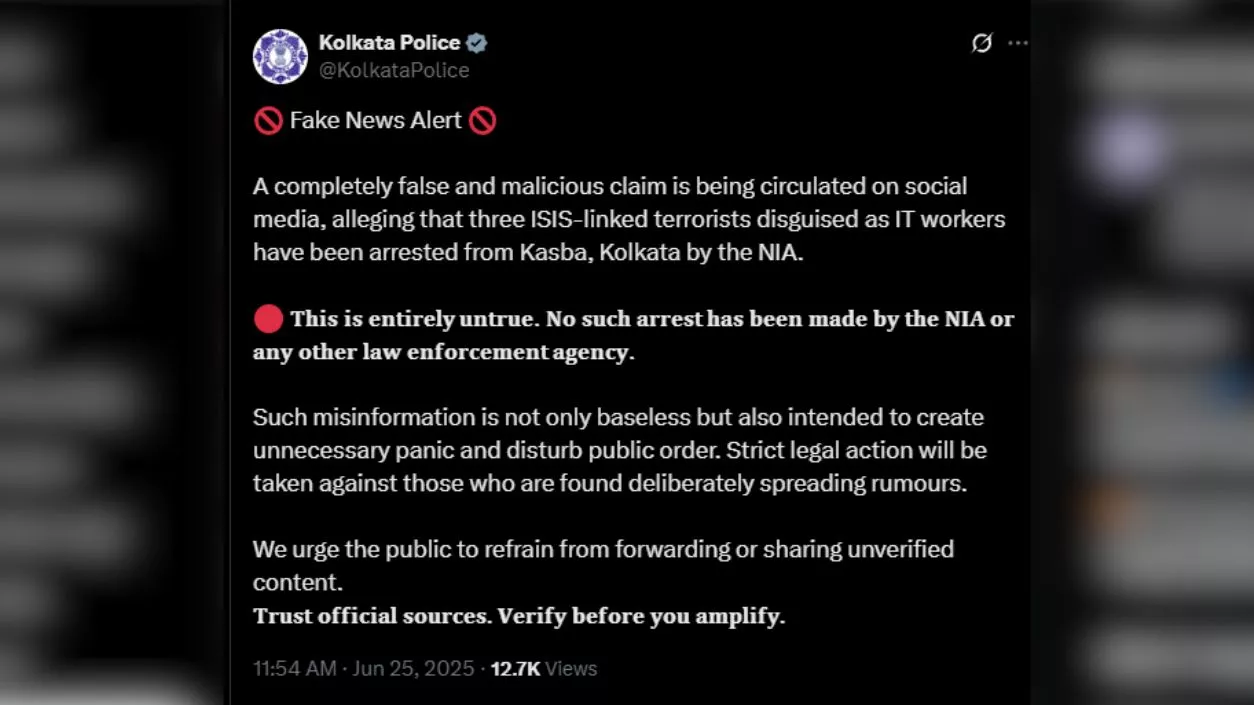 Kolkata Police debunks fake claim of ISIS terrorist arrests in Kasba, warns of legal action