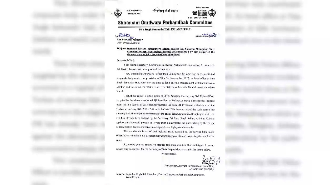 SGPC urges CM Mamata to act against Sukanta Majumdar for allegedly throwing shoe at Sikh cop’s turban