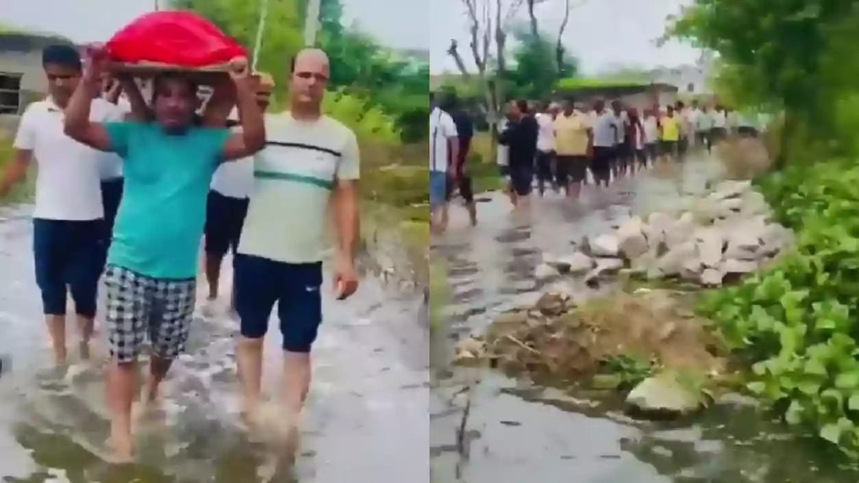 Viral video of funeral in knee-deep water as flooded road blocks UP cremation route sparks outrage
