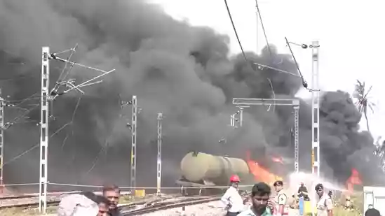 Goods train carrying diesel derails, catches fire in Tamil Nadu, services disrupted