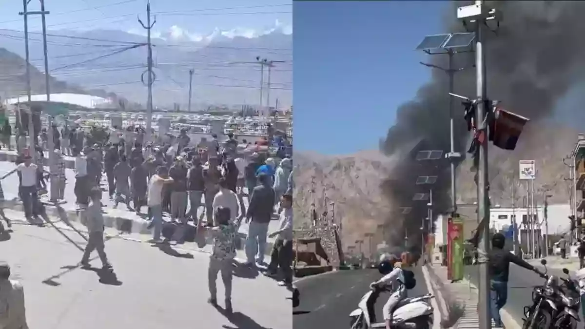 Gen-Z protest breaks out in Ladakh; agitators vandalize BJP office, torch police vehicle