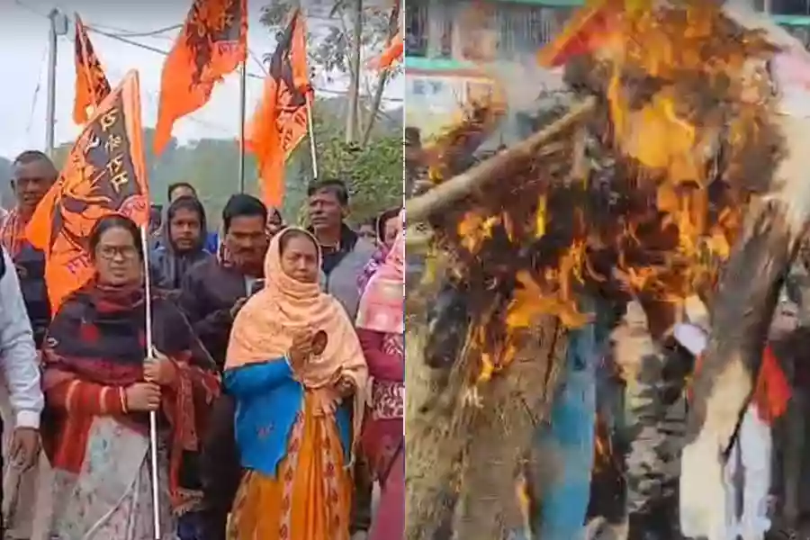 Hindus protest at India-Bangladesh border in Malda, burn effigies against killing of Dipu Das