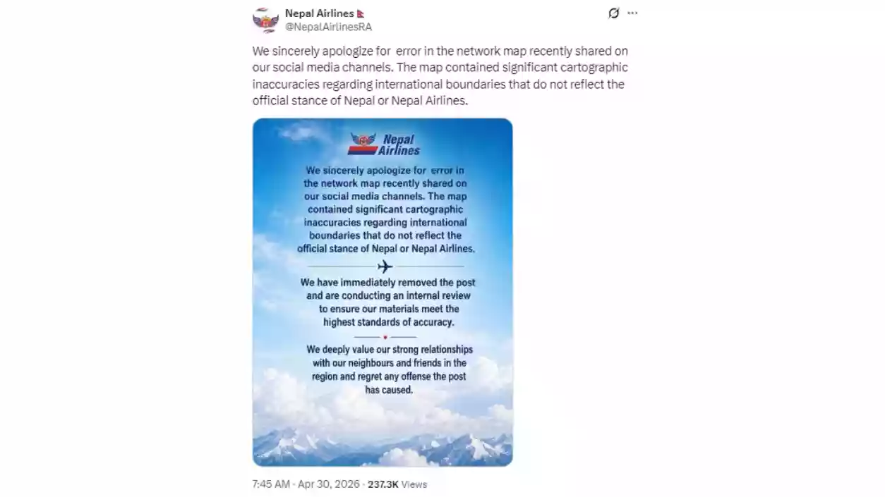 Nepal Airlines apologises after map shows Jammu and Kashmir as part of Pakistan