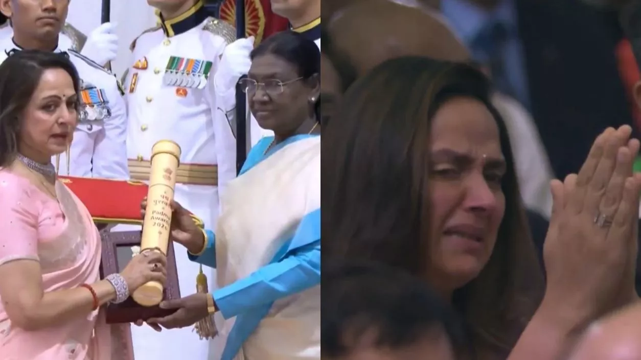 Hema Malini accepts Padma Vibhushan awarded posthumously to Dharmendra, family attends ceremony